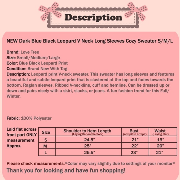 Dark Blue Black Leopard Warm Cozy V-Neck Sweater - Picture 6 of 6